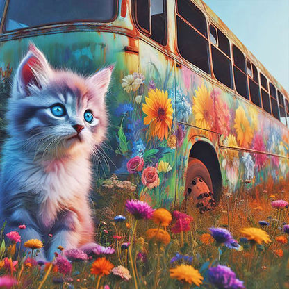 Cat And Bus - Full Round Drill Diamond Painting 40*40CM