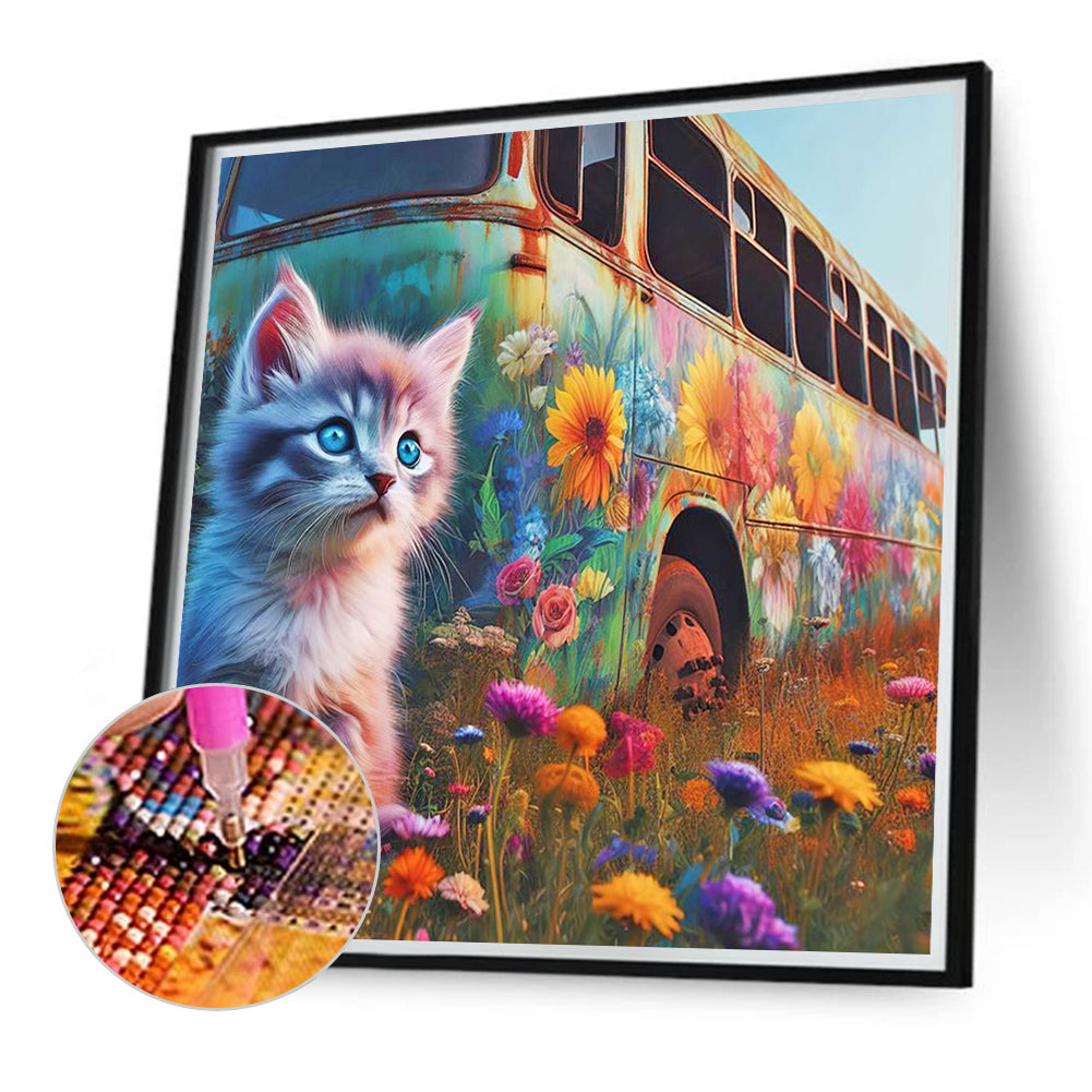 Cat And Bus - Full Round Drill Diamond Painting 40*40CM