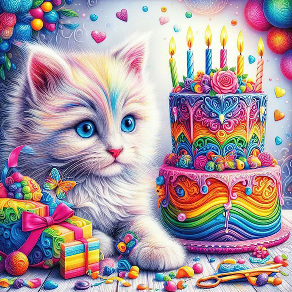 Cat And Cake - Full Round Drill Diamond Painting 40*40CM