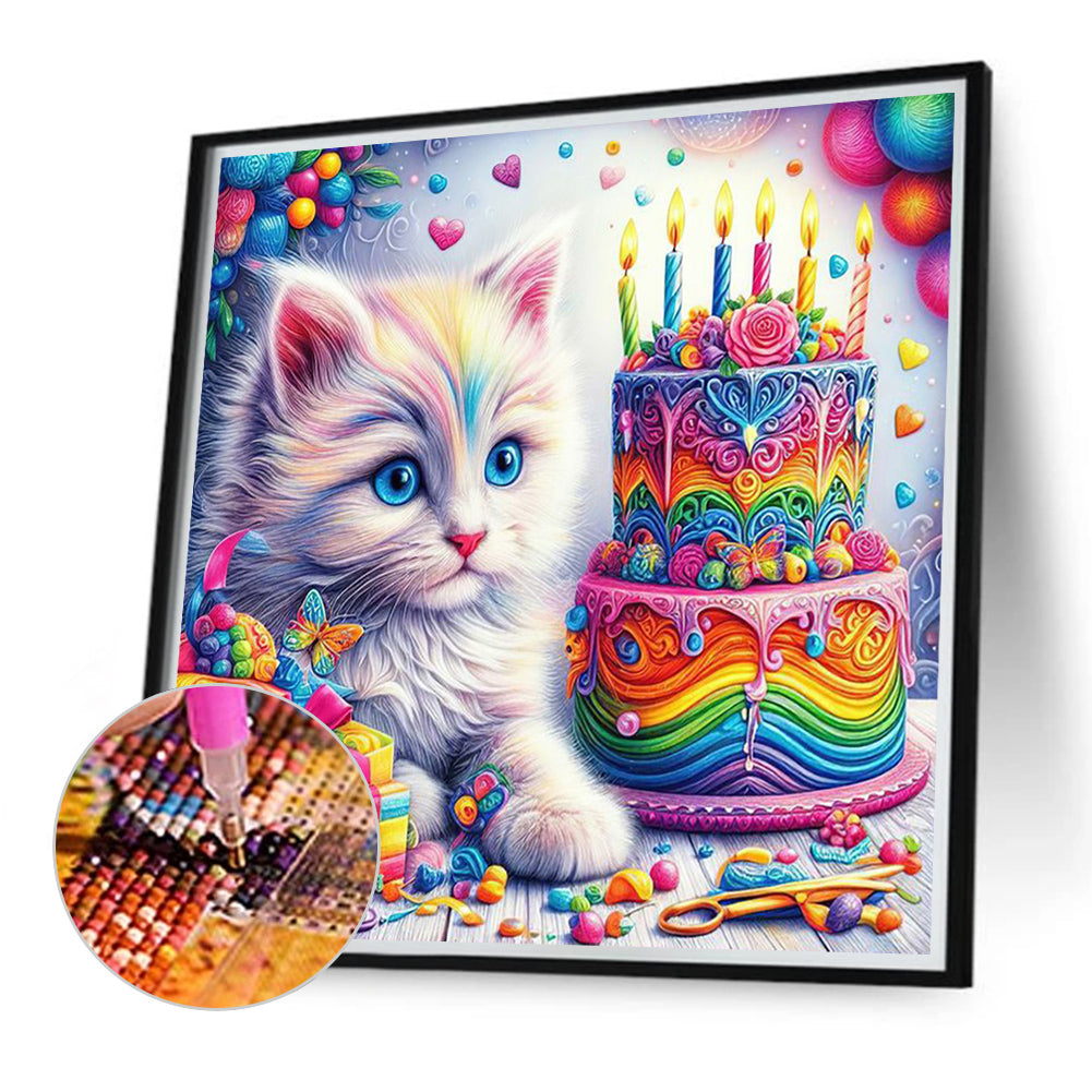 Cat And Cake - Full Round Drill Diamond Painting 40*40CM