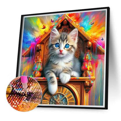 Cat And Clock - Full Round Drill Diamond Painting 40*40CM