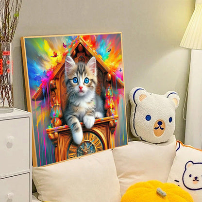 Cat And Clock - Full Round Drill Diamond Painting 40*40CM