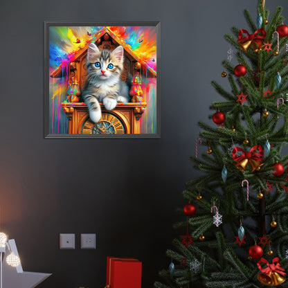 Cat And Clock - Full Round Drill Diamond Painting 40*40CM