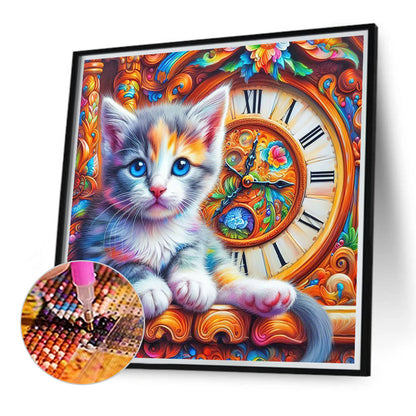 Cat And Clock - Full Round Drill Diamond Painting 40*40CM