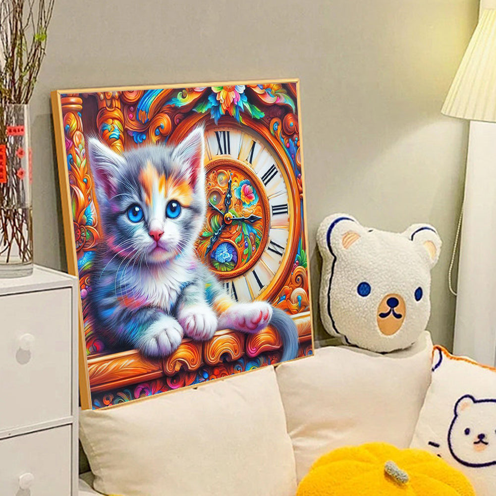 Cat And Clock - Full Round Drill Diamond Painting 40*40CM