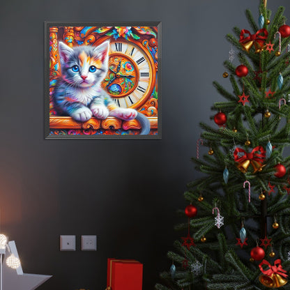 Cat And Clock - Full Round Drill Diamond Painting 40*40CM