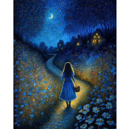 Girl Walking At Night - Full Round Drill Diamond Painting 40*50CM