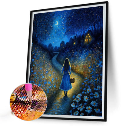 Girl Walking At Night - Full Round Drill Diamond Painting 40*50CM