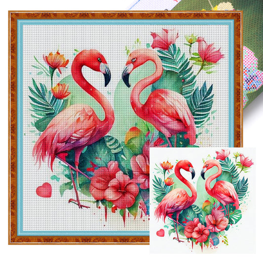 Couple Flamingos - 18CT Stamped Cross Stitch 30*30CM
