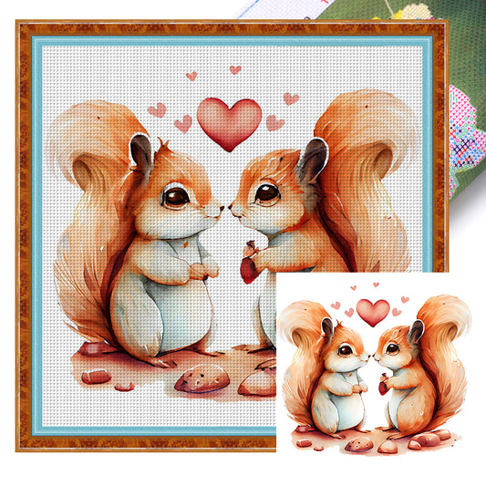 Couple Squirrels - 18CT Stamped Cross Stitch 30*30CM