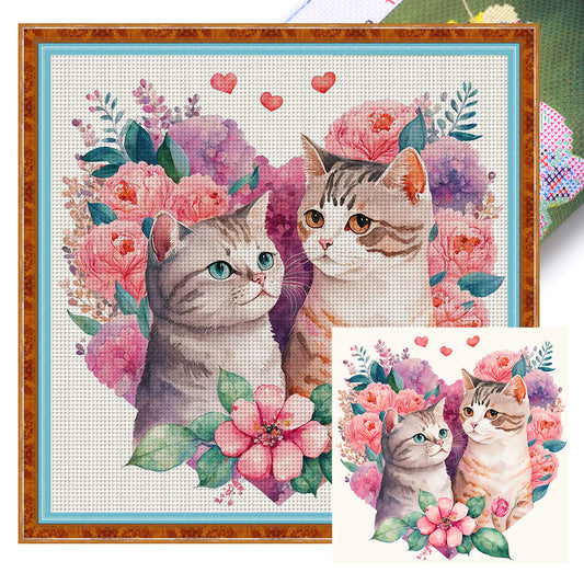 Couple Cats - 18CT Stamped Cross Stitch 30*30CM