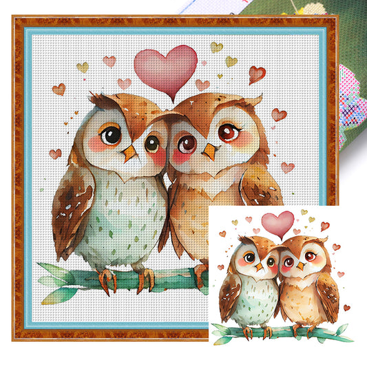 Couple Owls - 18CT Stamped Cross Stitch 30*30CM