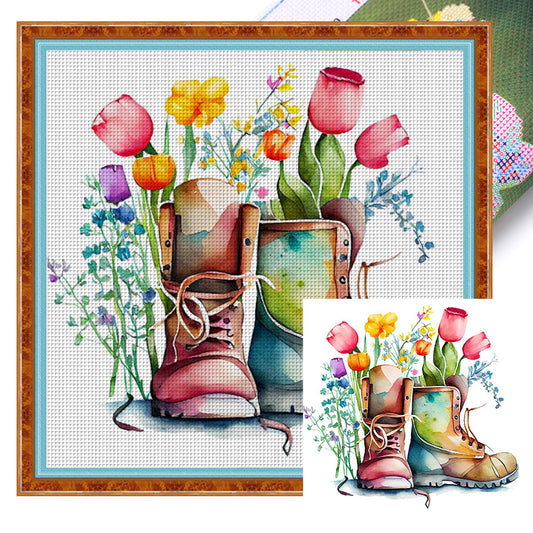 Couple Boots - 18CT Stamped Cross Stitch 30*30CM