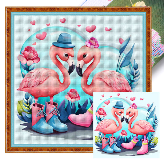 Couple Flamingos - 18CT Stamped Cross Stitch 30*30CM