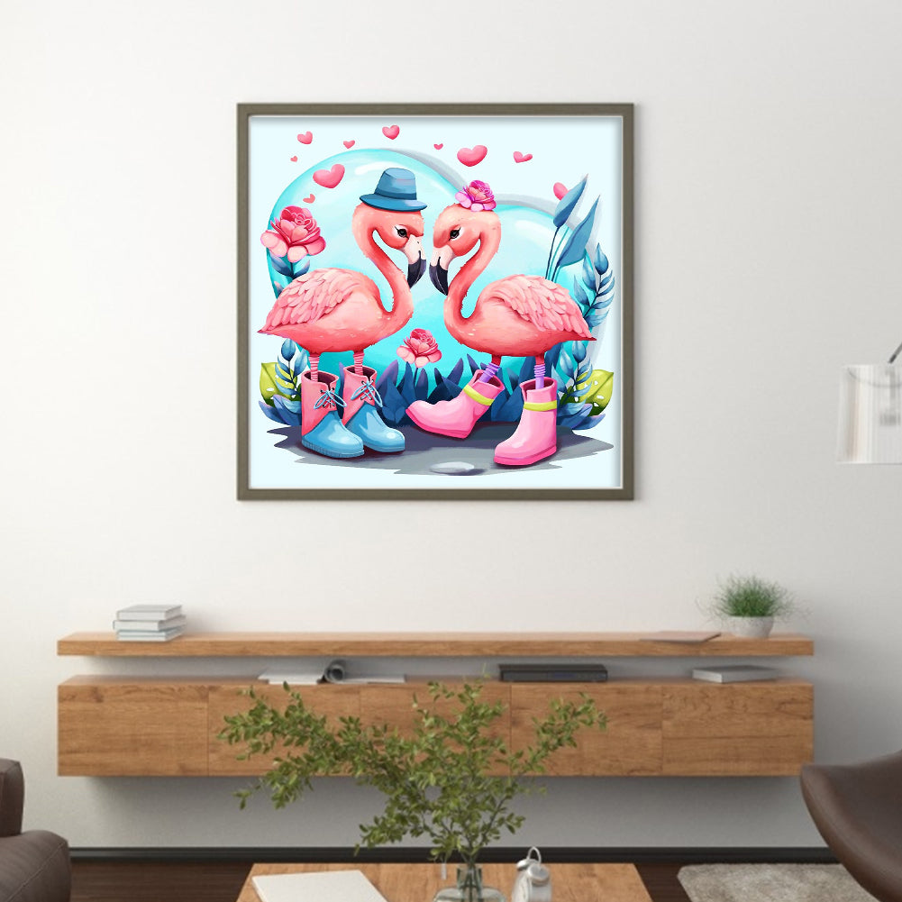 Couple Flamingos - 18CT Stamped Cross Stitch 30*30CM