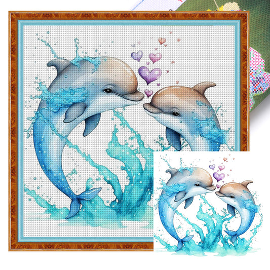 Couple Dolphins - 18CT Stamped Cross Stitch 30*30CM
