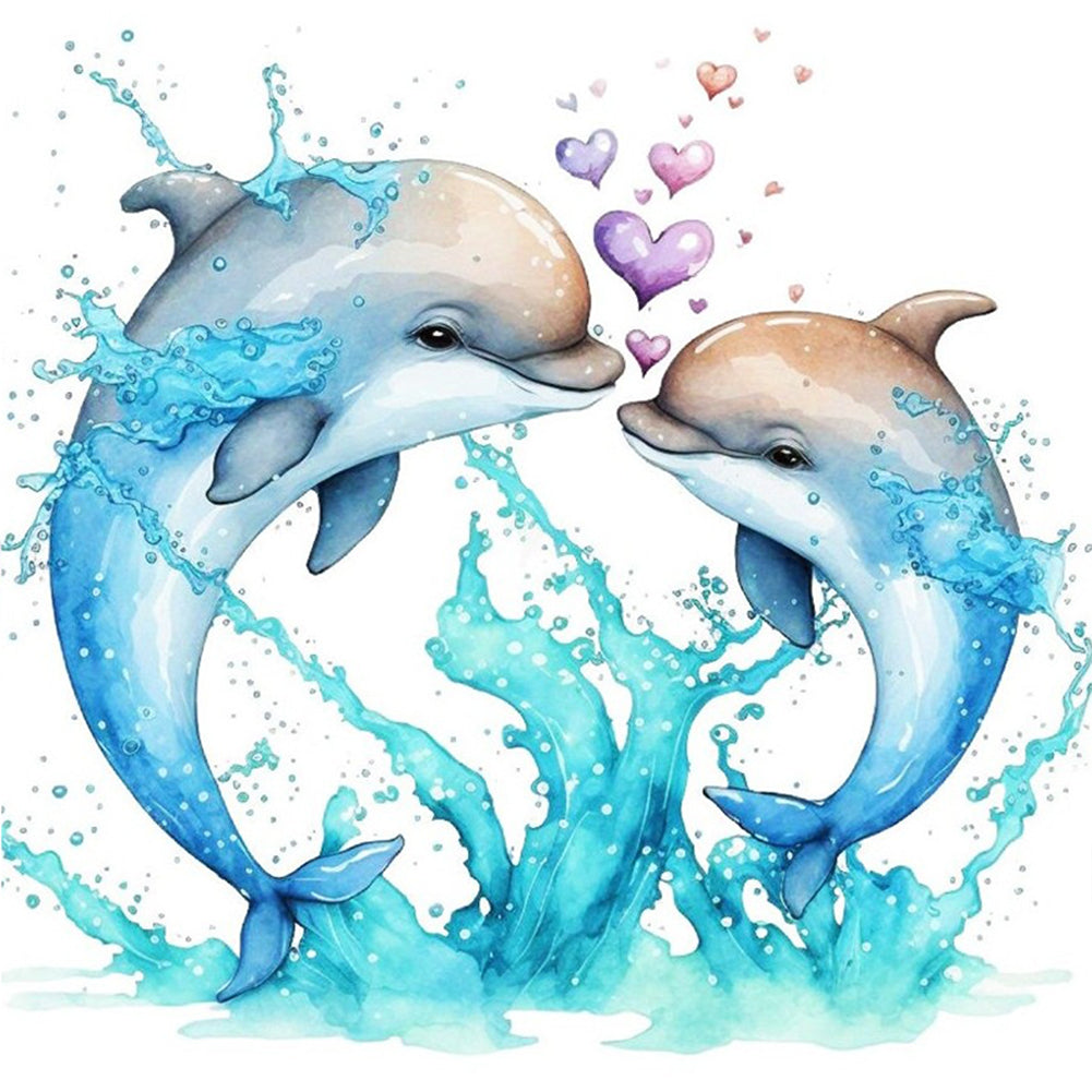 Couple Dolphins - 18CT Stamped Cross Stitch 30*30CM