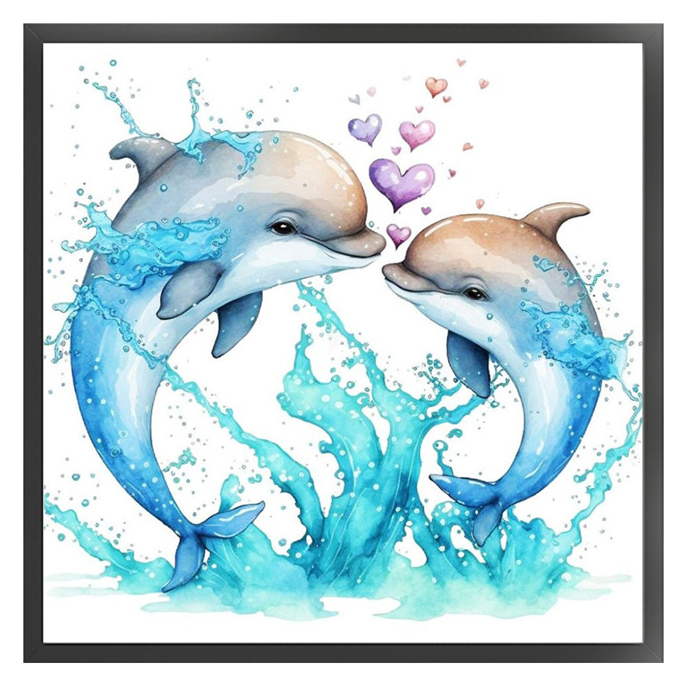 Couple Dolphins - 18CT Stamped Cross Stitch 30*30CM