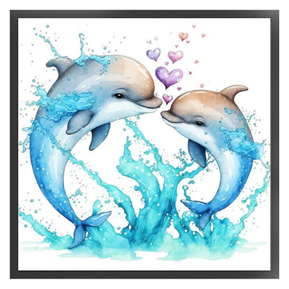 Couple Dolphins - 18CT Stamped Cross Stitch 30*30CM