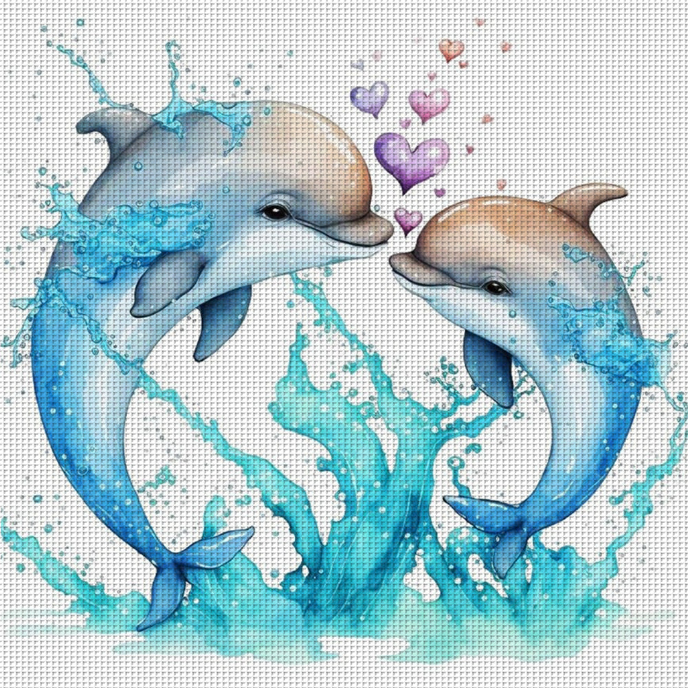 Couple Dolphins - 18CT Stamped Cross Stitch 30*30CM