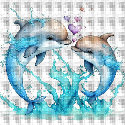 Couple Dolphins - 18CT Stamped Cross Stitch 30*30CM