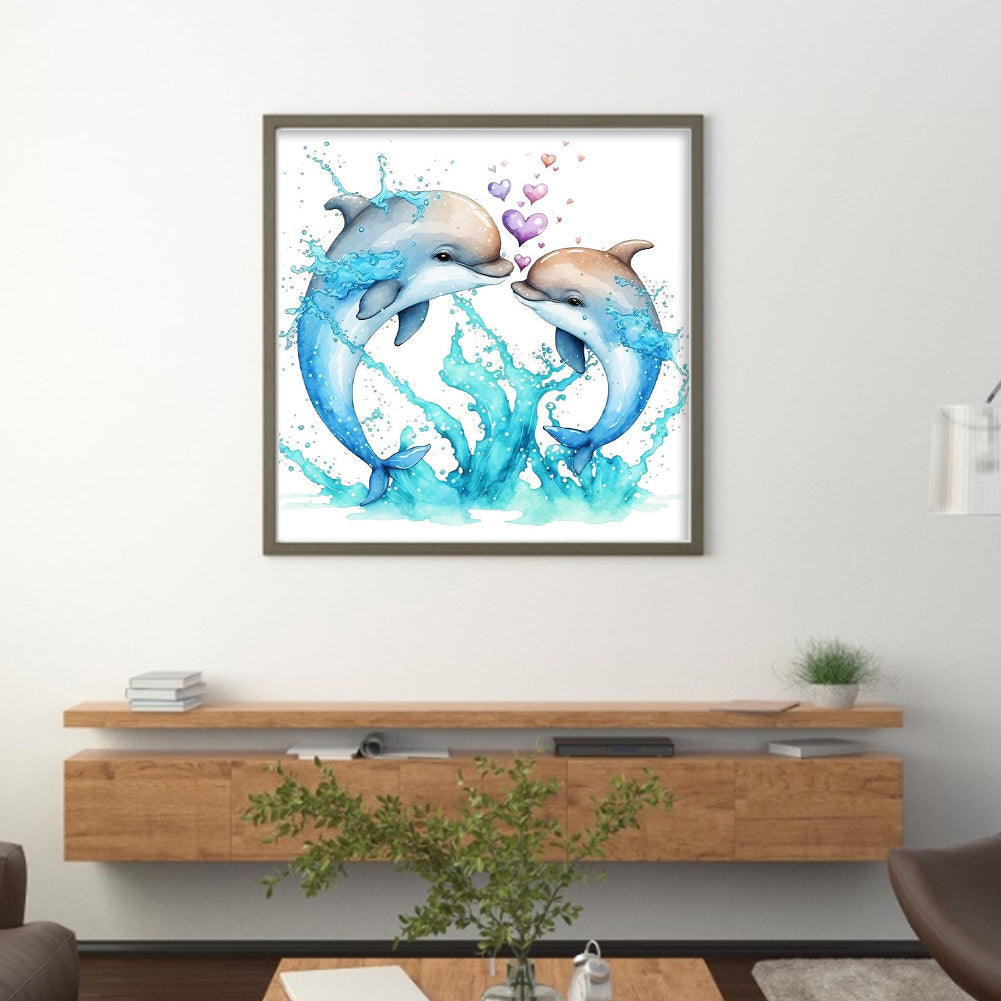 Couple Dolphins - 18CT Stamped Cross Stitch 30*30CM