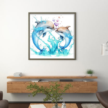 Couple Dolphins - 18CT Stamped Cross Stitch 30*30CM