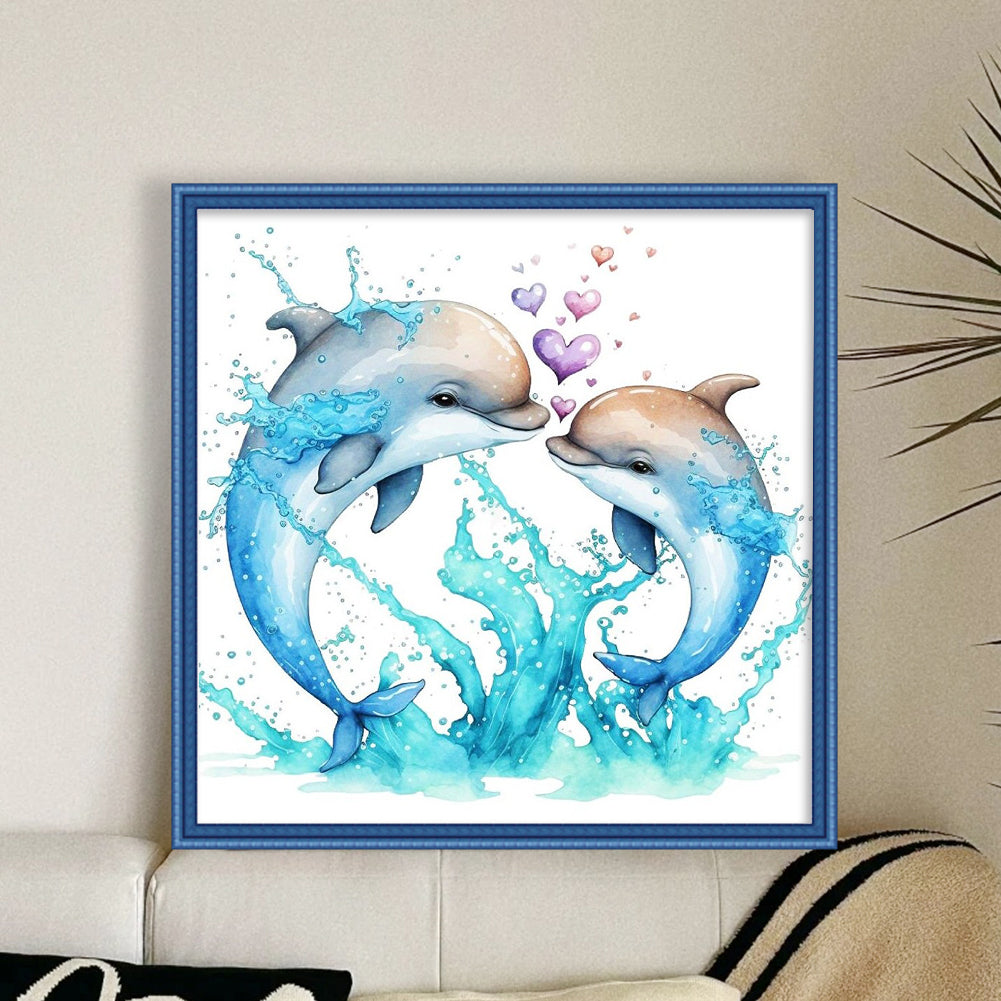 Couple Dolphins - 18CT Stamped Cross Stitch 30*30CM