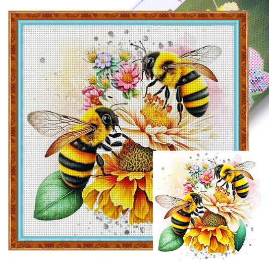 Lovers Bees - 18CT Stamped Cross Stitch 30*30CM
