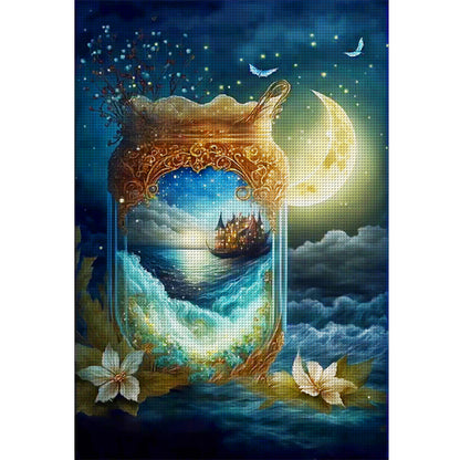 Scenery In A Bottle Under The Moon - 11CT Stamped Cross Stitch 50*75CM