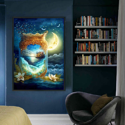 Scenery In A Bottle Under The Moon - 11CT Stamped Cross Stitch 50*75CM