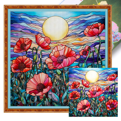 Sunset Poppy Flower - 14CT Stamped Cross Stitch 40*40CM