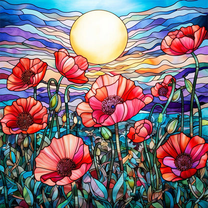 Sunset Poppy Flower - 14CT Stamped Cross Stitch 40*40CM