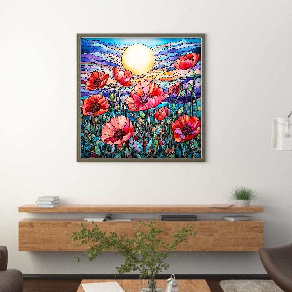 Sunset Poppy Flower - 14CT Stamped Cross Stitch 40*40CM