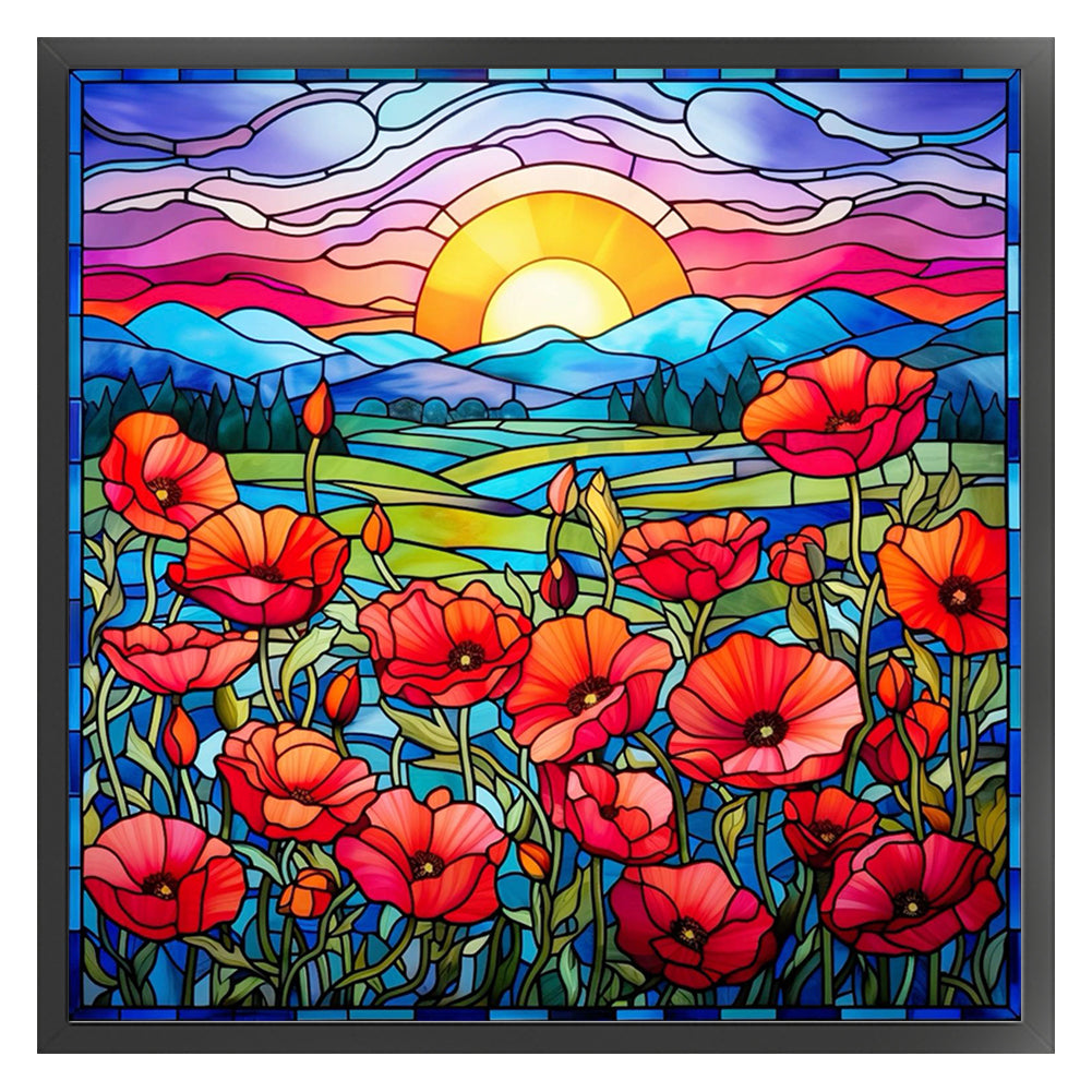 Sunset Poppy Flower - 14CT Stamped Cross Stitch 40*40CM