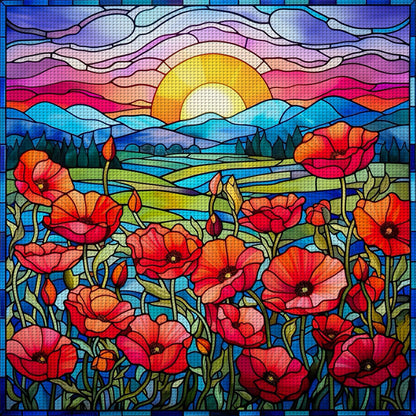 Sunset Poppy Flower - 14CT Stamped Cross Stitch 40*40CM