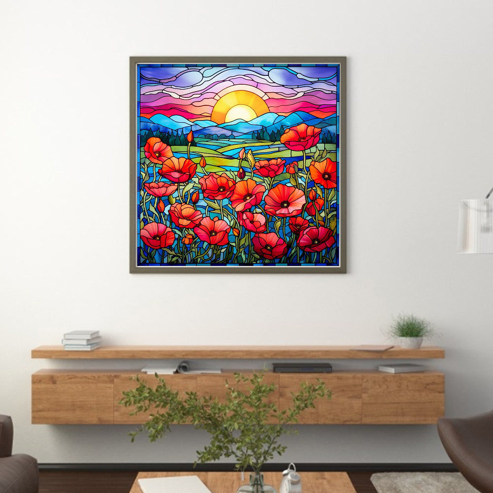 Sunset Poppy Flower - 14CT Stamped Cross Stitch 40*40CM