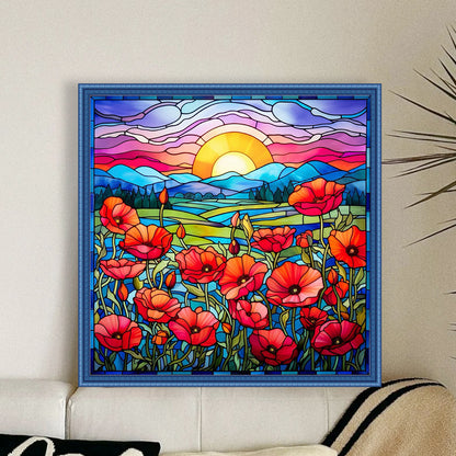 Sunset Poppy Flower - 14CT Stamped Cross Stitch 40*40CM