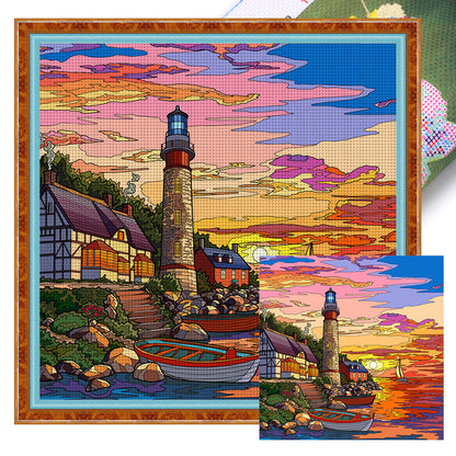 Sunset Lighthouse - 14CT Stamped Cross Stitch 40*40CM