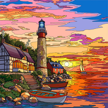 Sunset Lighthouse - 14CT Stamped Cross Stitch 40*40CM