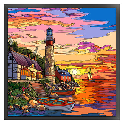 Sunset Lighthouse - 14CT Stamped Cross Stitch 40*40CM