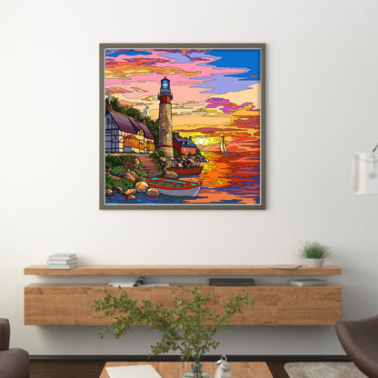 Sunset Lighthouse - 14CT Stamped Cross Stitch 40*40CM