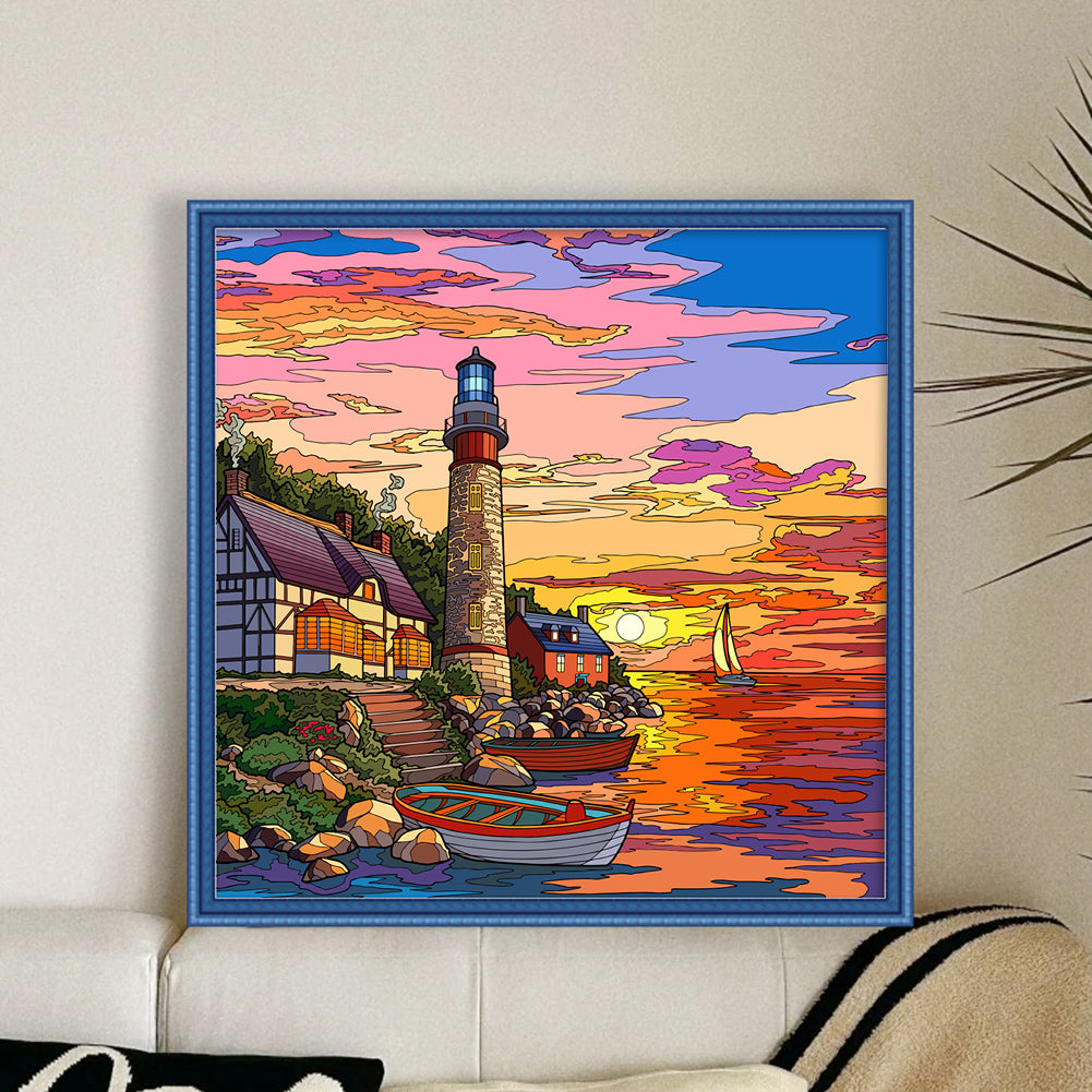 Sunset Lighthouse - 14CT Stamped Cross Stitch 40*40CM