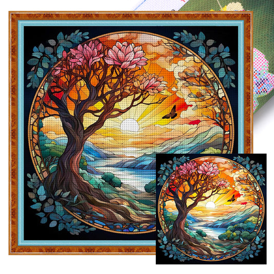 Glass Painting-Tree Of Life - 14CT Stamped Cross Stitch 40*40CM