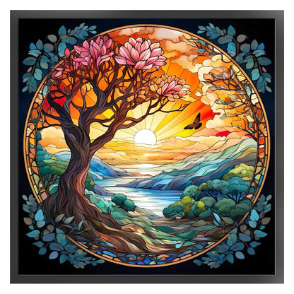 Glass Painting-Tree Of Life - 14CT Stamped Cross Stitch 40*40CM