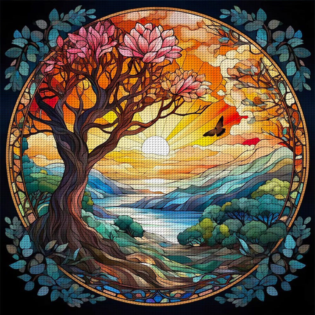 Glass Painting-Tree Of Life - 14CT Stamped Cross Stitch 40*40CM