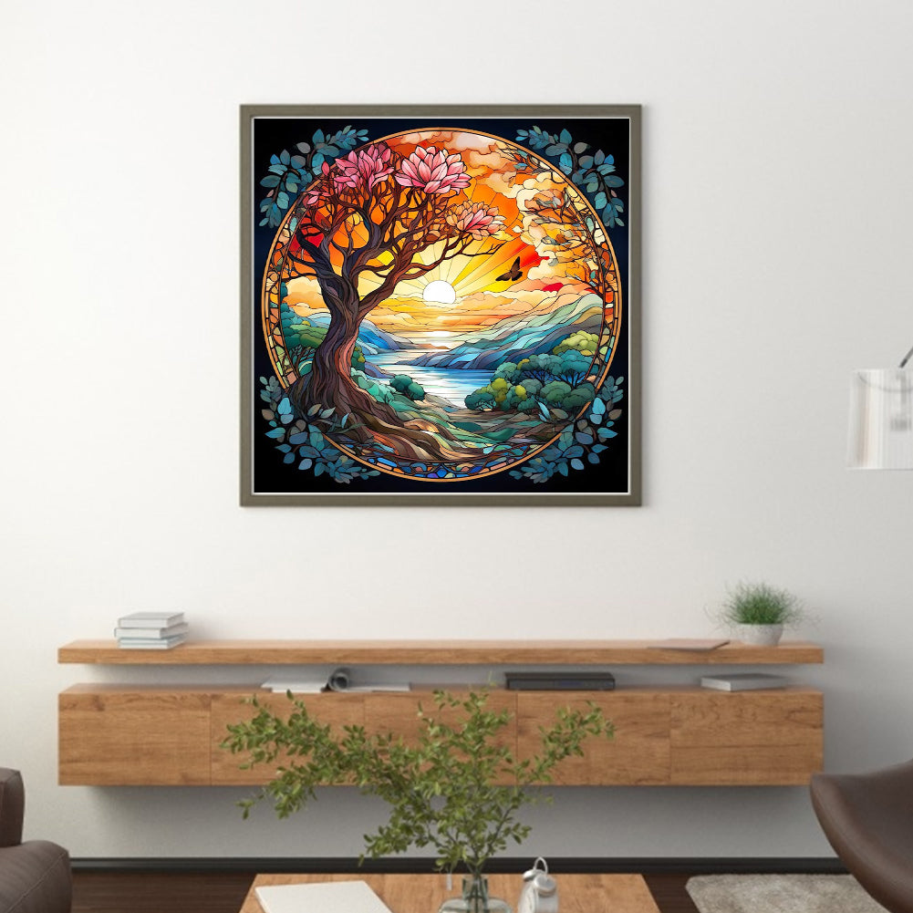 Glass Painting-Tree Of Life - 14CT Stamped Cross Stitch 40*40CM