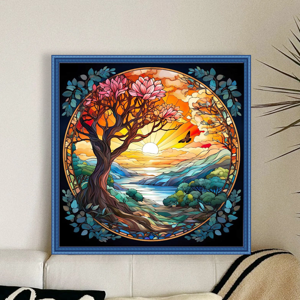 Glass Painting-Tree Of Life - 14CT Stamped Cross Stitch 40*40CM