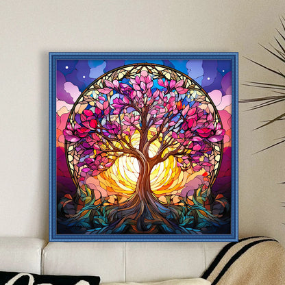 Glass Painting-Tree Of Life - 14CT Stamped Cross Stitch 40*40CM