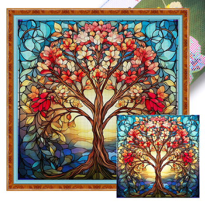 Glass Painting-Tree Of Life - 14CT Stamped Cross Stitch 40*40CM